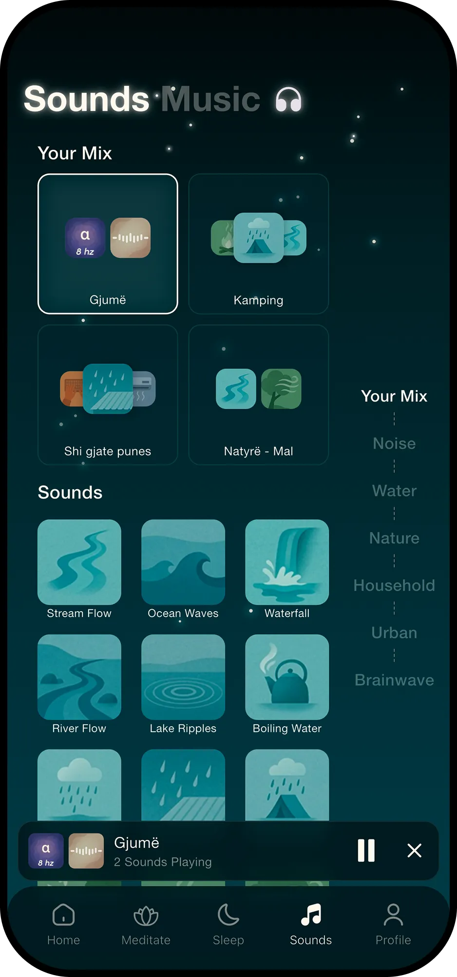 Relaxing sounds and customizable mixes for focus, sleep, and meditation on BrightNest app